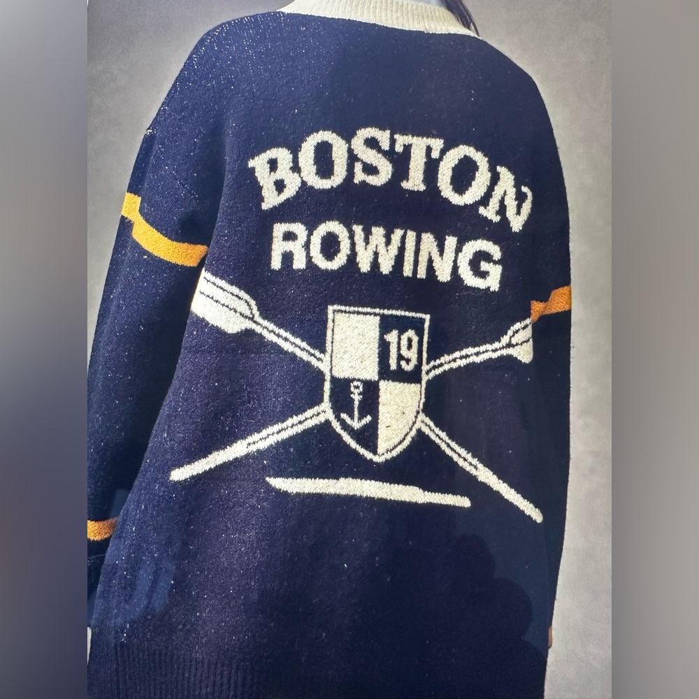 $150 New with Tag! Anthropologie Flat White Boston Rowing Navy Sweater One Size.